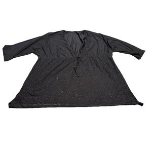 Dotti Womens Gypsy Gem Tunic Swim Cover-up Black Plus Size 2X